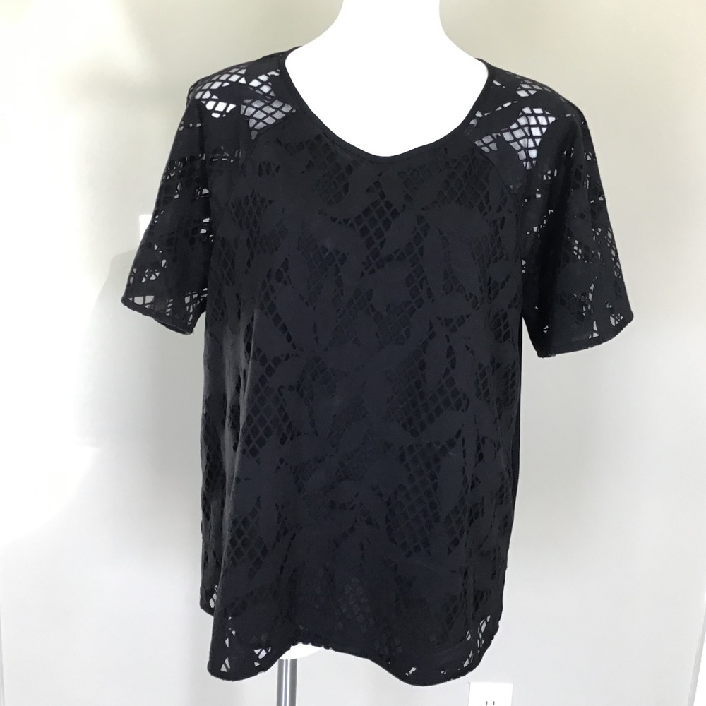 Ann Taylor Black Lace short sleeve Shirt